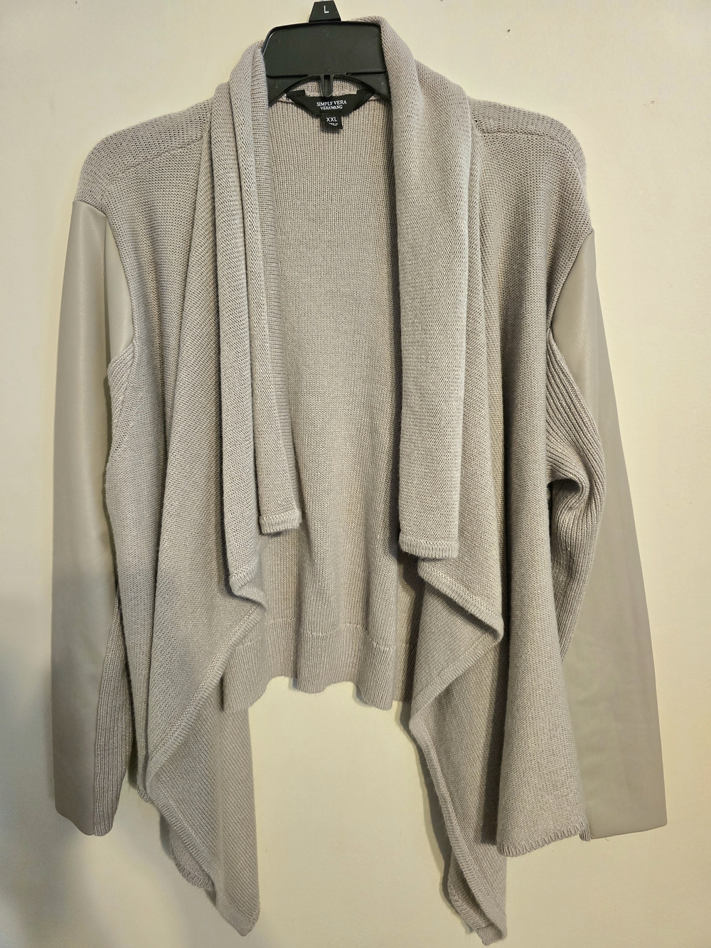 Simply Vera Vera Wang Light Gray Draped Open-Front Cardigan